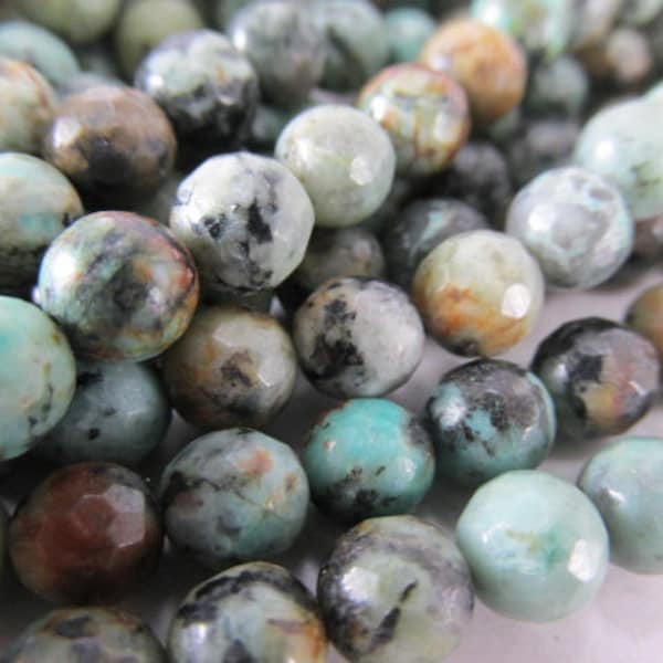 African Turquoise 6mm faceted round aqua green brown semiprecious gemstone jewelry beads (20) - SALE 25% off