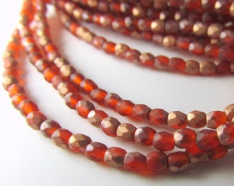 Opal Orange Copper Matte Czech 3mm Fire Polished Beads (50)