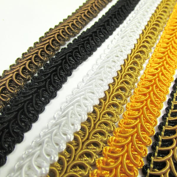 Brown, Black, White, Sunflower Yellow, or Black and Gold  1/2 inch Raised Heavy Gimp Decorator or Upholstery Trim