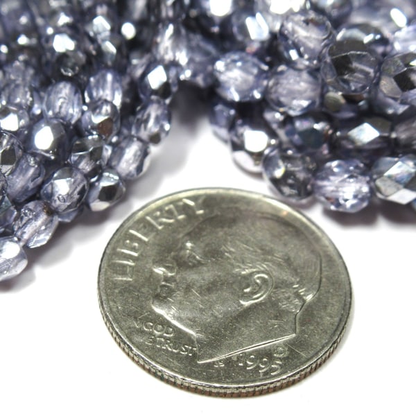 Purple Lavender Thistle Mirror 3mm and 4mm Czech Glass Firepolished Jewelry Beads