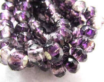Purple Amethyst and Transparent Silver Lined Czech Glass 3mm Large Hole 9mm x 6mm Roller Jewelry Beads (10)