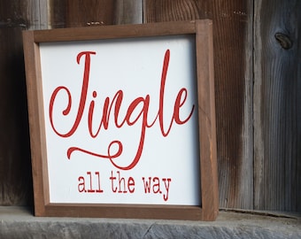 Jingle all the way Christmas Wood Sign Framed