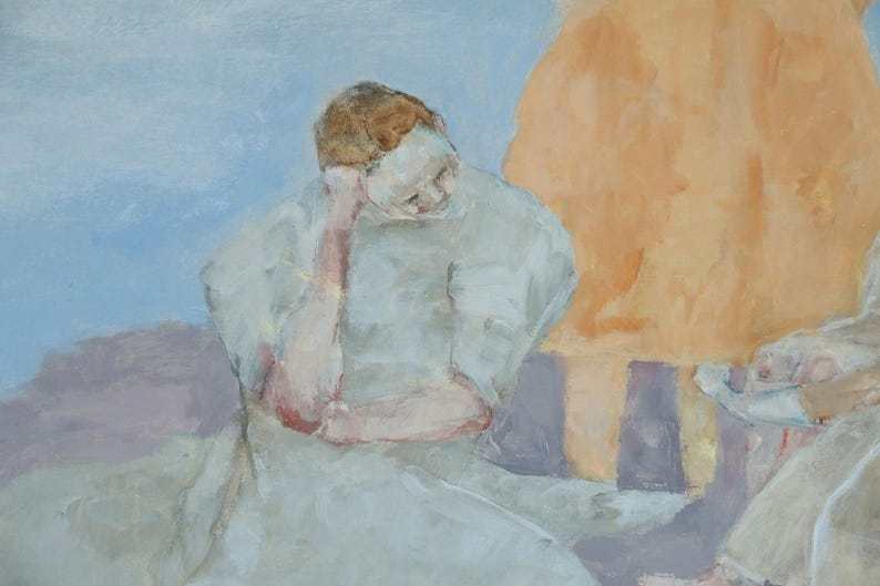 Woman art printfigure of girls sisters wall artwomen friends portrait in landscapewomen figurative wall art Three