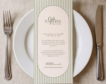 Ramadan Iftar Prayer Card | Striped Arch Dua Table Printable Template | Minimal Table Setting Decor