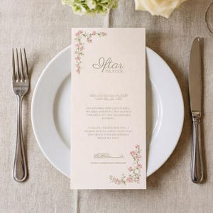 Ramadan Iftar Prayer Card | Floral Dua Table Canva Printable Template | Table Setting Eid Decor