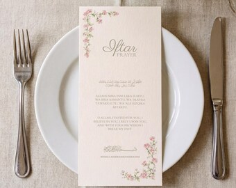 Ramadan Iftar Prayer Card | Floral Dua Table Canva Printable Template | Table Setting Eid Decor