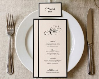 Islamic Wedding Menu & Place Card Template: Elegant Old Money Muslim Nikkah Reception  (Digital Download)