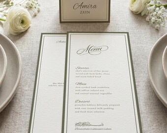 Islamic Wedding Menu & Place Card Template: Elegant Green Muslim Nikkah Reception Set (Digital Download)