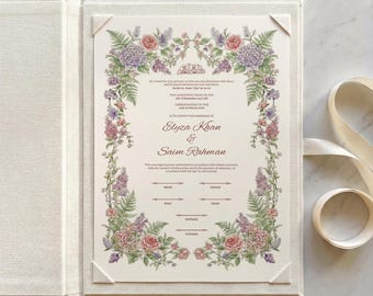 Pastel Floral Islamic Nikkah Certificate: Editable Muslim Wedding Contract (A3 & A4 Canva Template)
