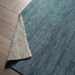 hand knotted solid wool rug, modern teal area rug, handmade minimalist carpet, 8x10, 9x12, 10x14, 12x15, custom size living room bedroom rug