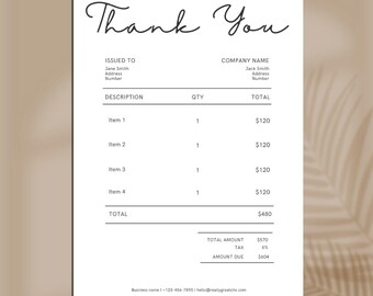 Editable Invoice Template PDF: Modern Minimalist Boho Business Billing Form