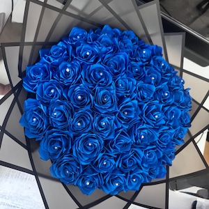 Sapphire Blue Silk Rose Bouquet: Pearl Accent, Anniversary Flowers