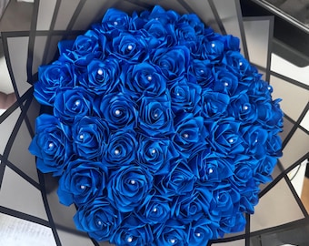Eternal silk Valentine Sapphire Blue Silk Rose Bouquet: Pearl Accent, Anniversary Flowers