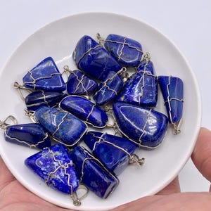 15 pieces Royal  Natural Lapis Lazuli Pendant, Lapis Lazuli Gemstone Pendant, Healing Pendant, 925 Sterling Silver Plated Jewelry