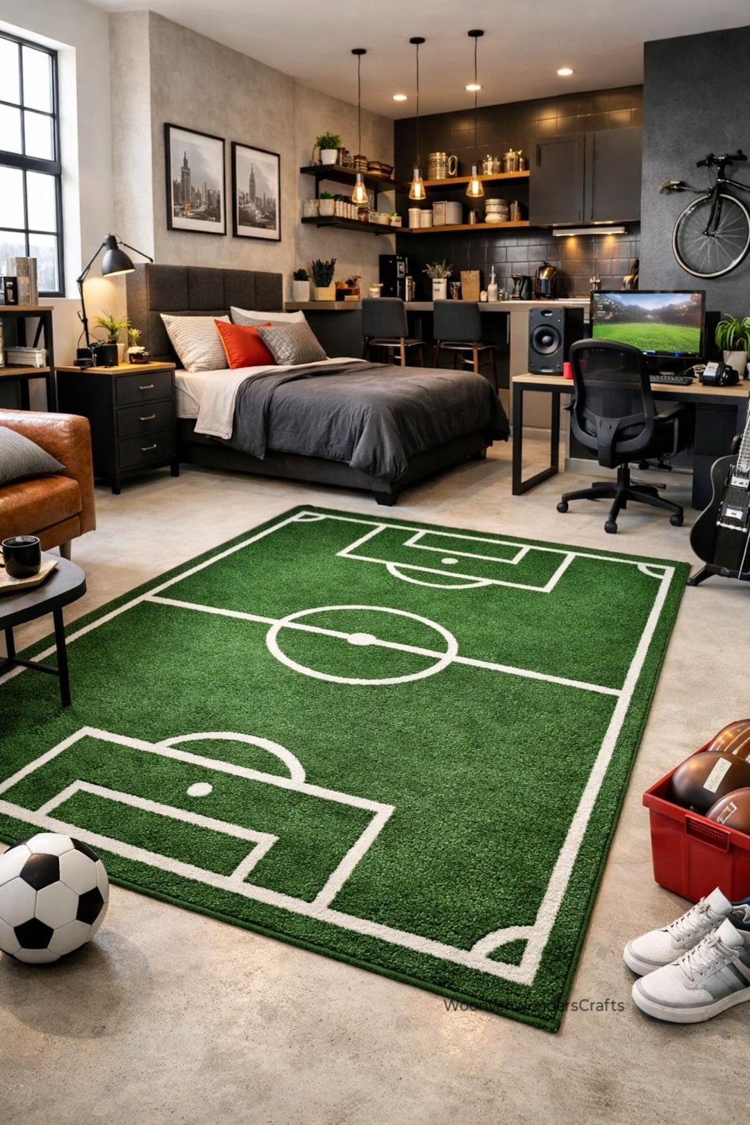 Hand-tufted Soccer Field Rug, Realistic Football Pitch Carpet, Sports ...