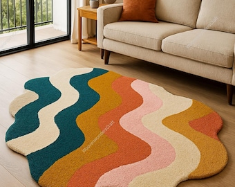 Handmade Wool Tufted Wavy Rug | Multicolor Abstract Area Rug