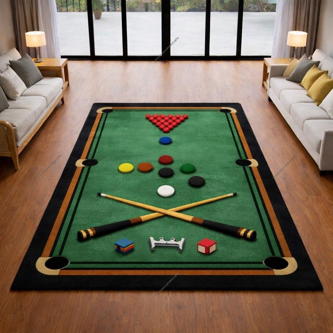 Hand-tufted Wool Billiards Table Rug, Realistic Pool Table Carpet, Game ...