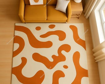 Hand Tufted Wool Area Rug, Orange Abstract Geometric Design, 5x7