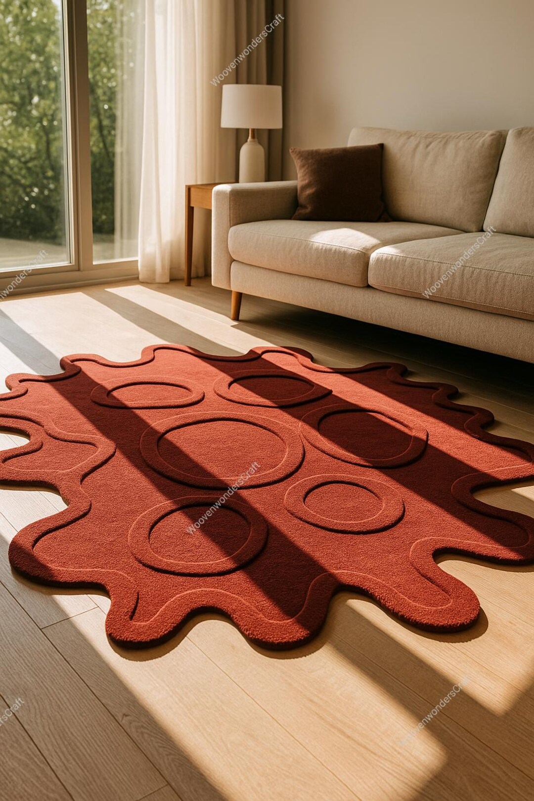 Red Wavy Rug Red Wavy Wool Rug | Hand Tufted 3D Circle Design - Etsy