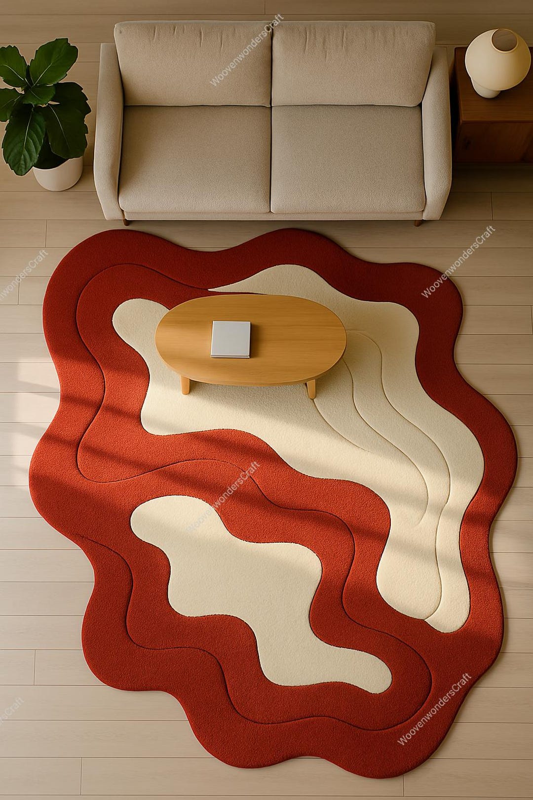 Red Wavy Rug Hand-tufted Wool Area Rug – Red & Cream Wavy Abstract Design - Etsy