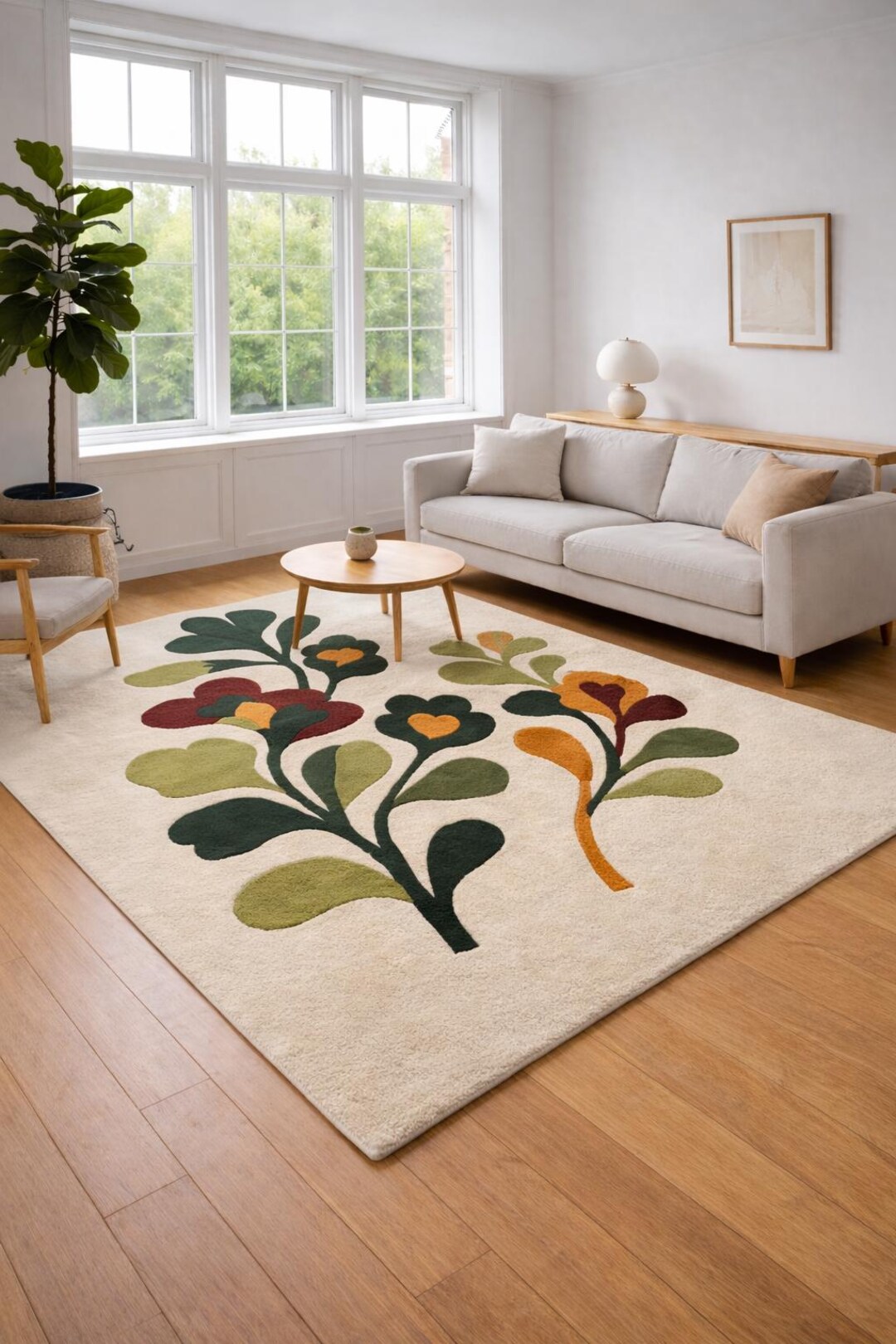 Hand-tufted Wool Rug | Modern Floral Design, 8x10 Area Carpet - Etsy
