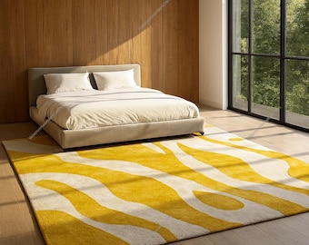 Mustard Yellow Wave Wool Rug | Mid-Century Modern, Hand-Tufted