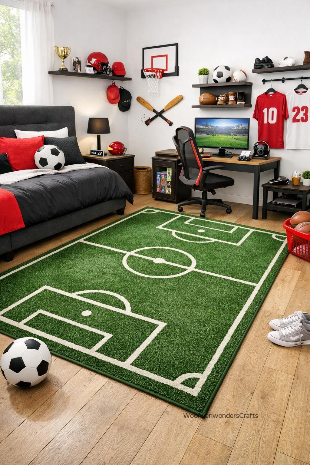 Hand-tufted Soccer Field Rug, Realistic Football Pitch Carpet, Sports ...