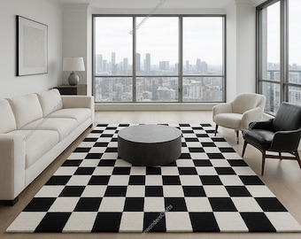 Hand-Tufted Wool Checkered Rug, Modern Geometric Area Rug