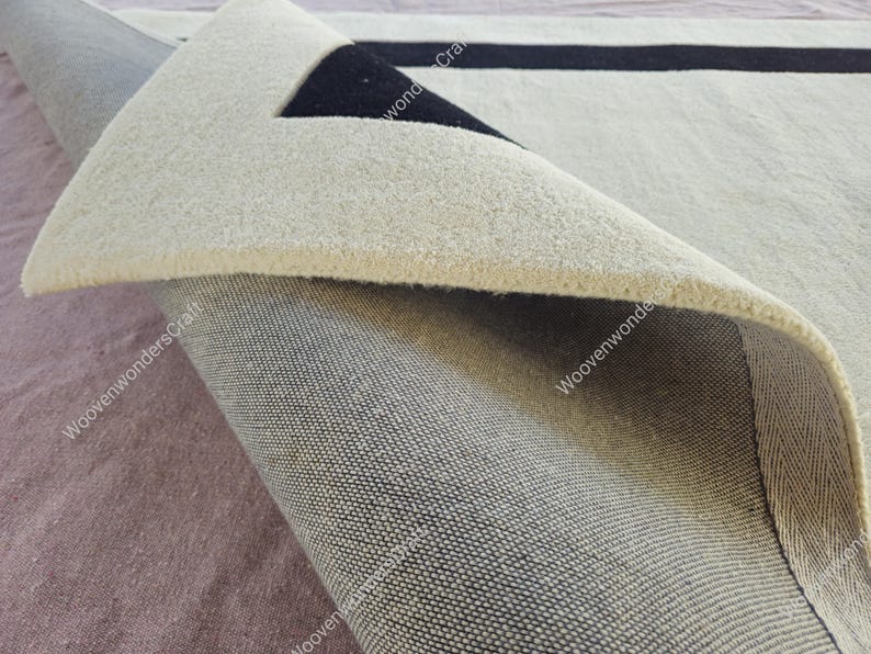 Pulse Border Rug Handmade Wool Border Area Rug | Modern Minimalist Tufted Living Room ...