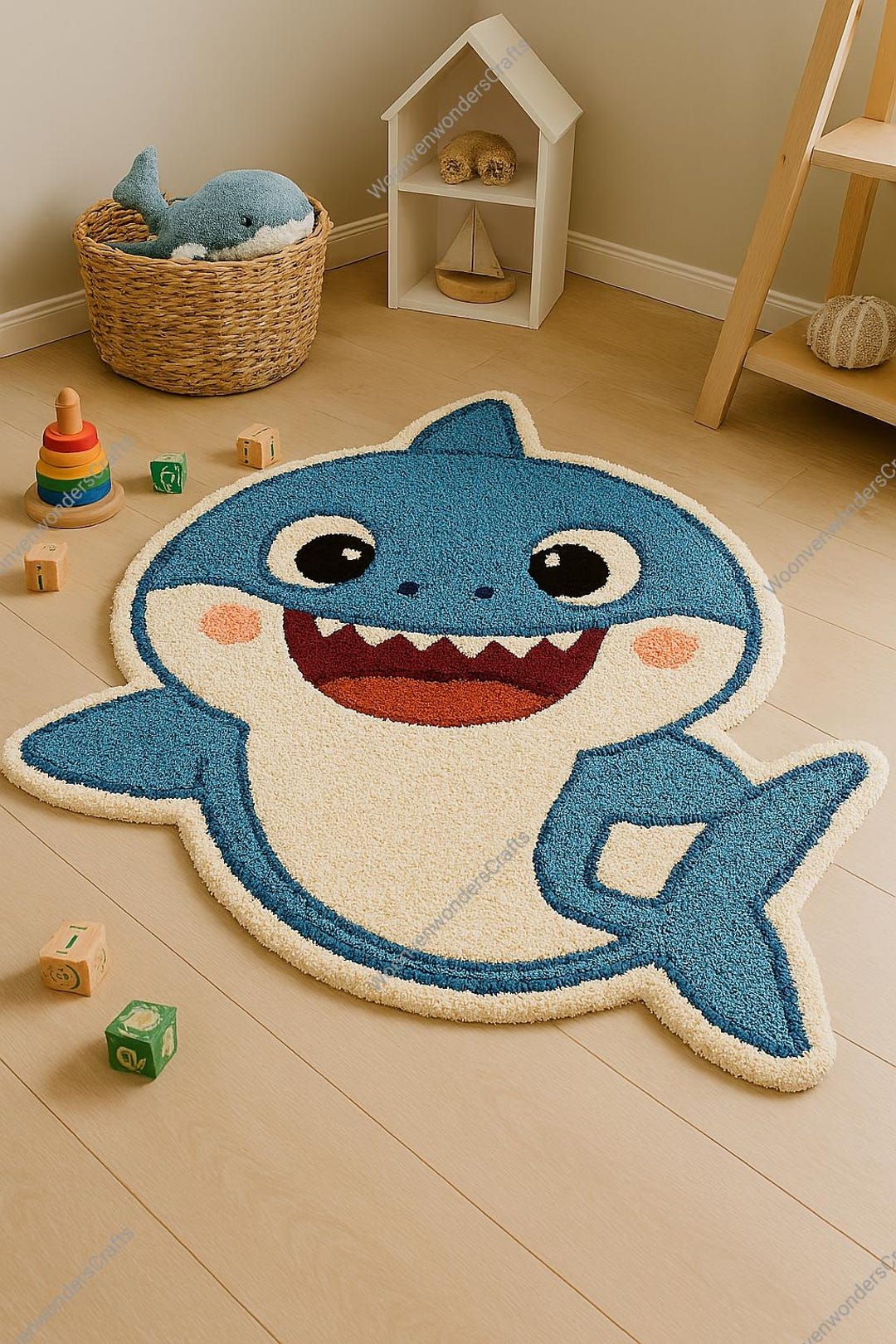Adorable Baby Shark Rug – Handmade Ocean Theme Kids Carpet, Cute Sea ...