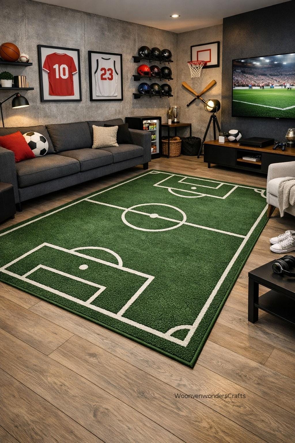 Hand-tufted Soccer Field Rug, Realistic Football Pitch Carpet, Sports ...