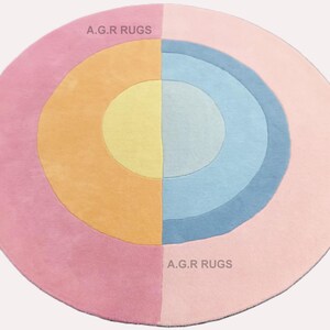 Hand Tufted Wool Rug: Pink Multi Color Striped Circle Rug