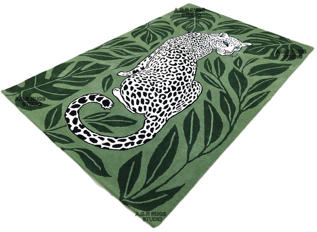 Hand Tufted Wool Rug, Leopard Jungle Print, 5x8 Feet - Etsy