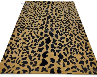 Hand Tufted Wool Rug, Leopard Print Loop Pile, Handmade in India