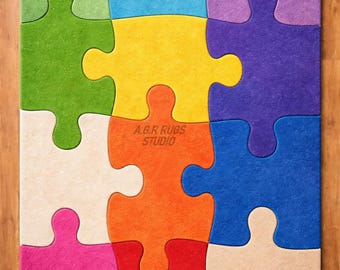 Hand Tufted Wool Puzzle Rug, Colorful Kids Playroom Area Carpet