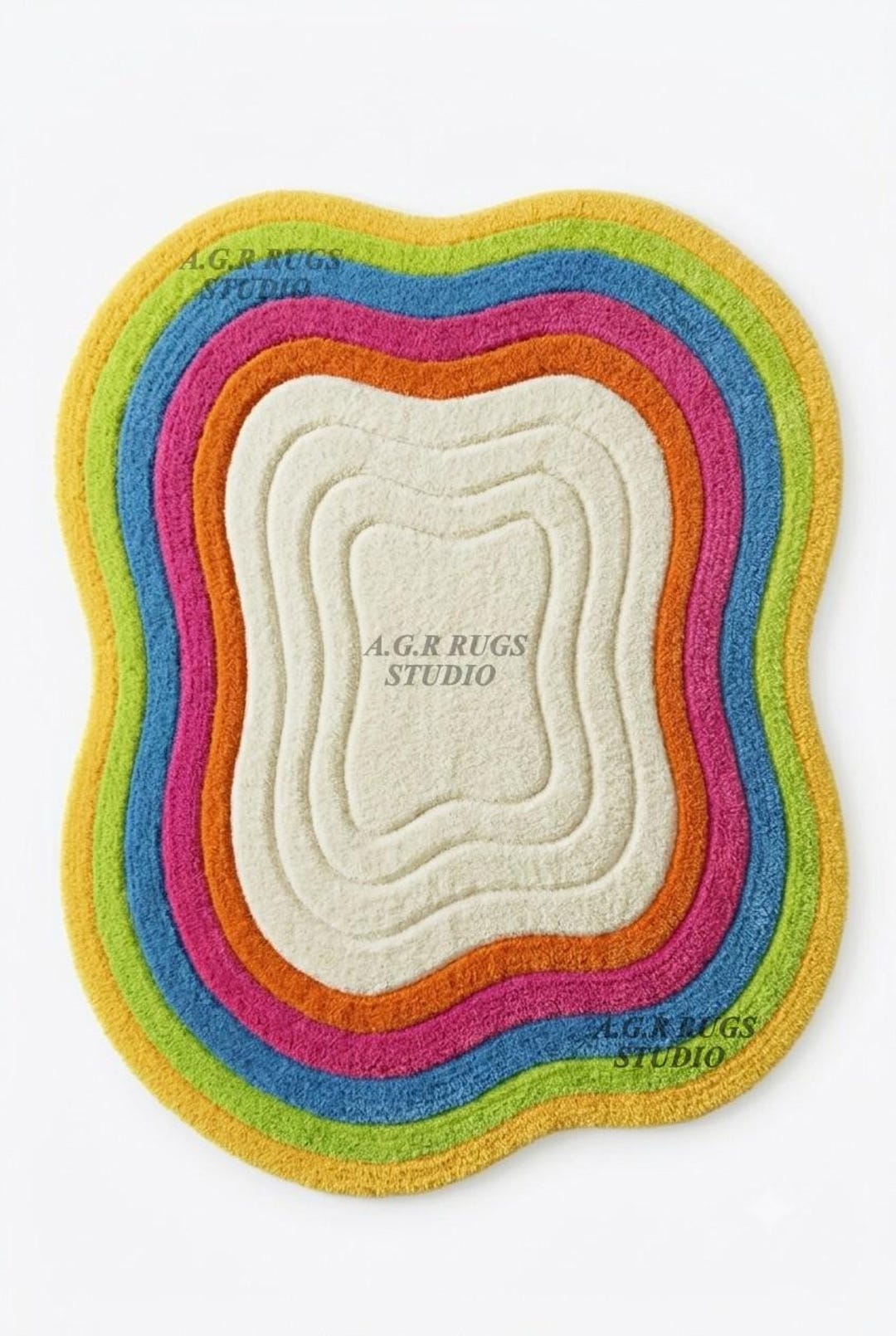Irregular Hand Tufted Wavy Border Rug, Funky Retro Concentric Area ...