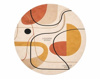 Abstract Round Rug, Hand Tufted Modern Round Rug, Mid Century Geometric Carpet, Minimalist Neutral Rug, Contemporary Boho Round Rug.