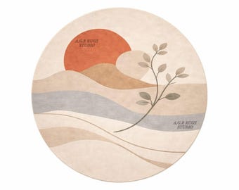 Hand Tufted Wool Landscape Round Rug, Muted Pastel Nature Inspired Home Decor