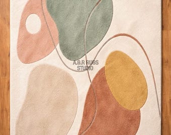 Hand Tufted Abstract Modern Rug, Neutral Area Rug.