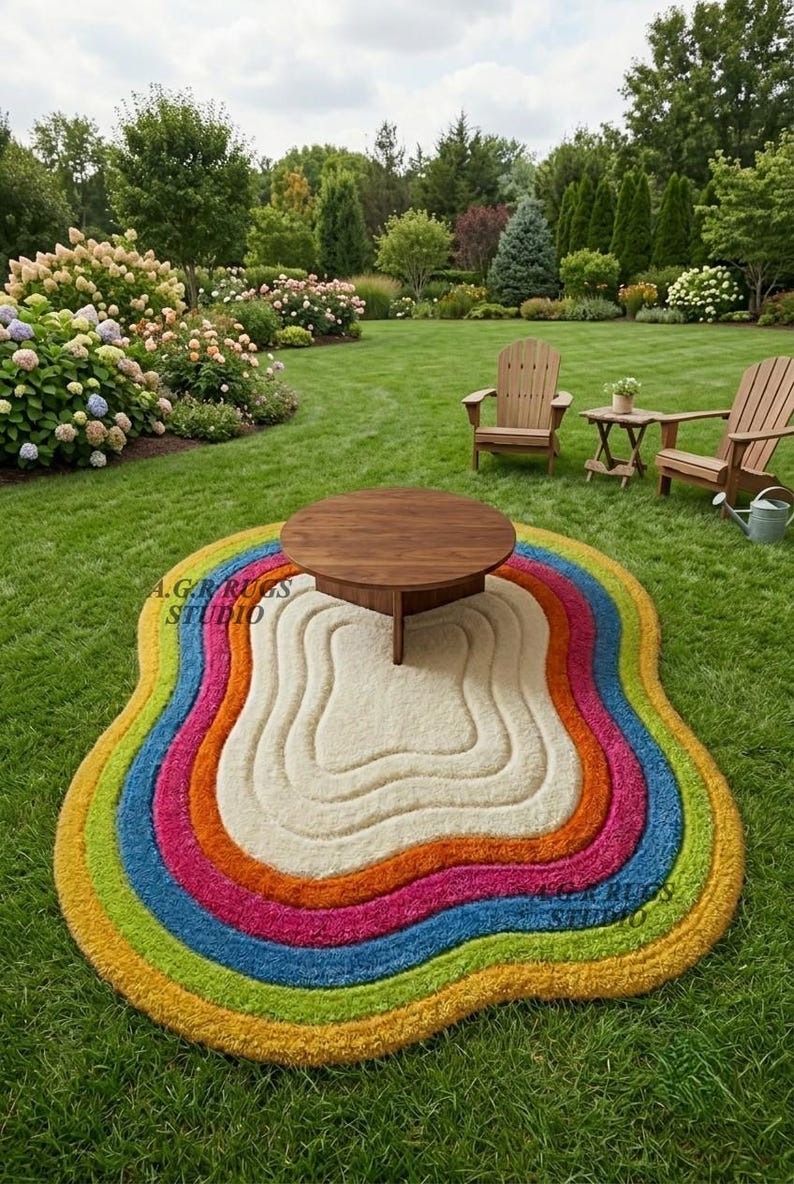 Irregular Hand Tufted Wavy Border Rug, Funky Retro Concentric Area ...