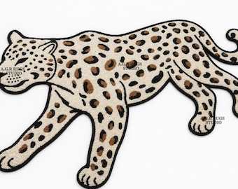 Alfombra con forma de leopardo, alfombra con diseño de guepardo tejida a mano para habitación infantil, alfombra safari ecléctica maximalista, alfombras personalizadas.