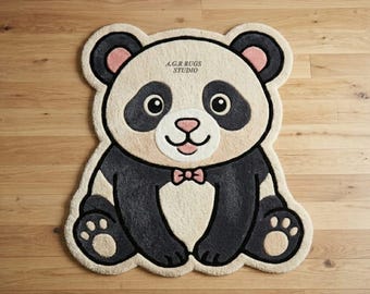Panda Förmiger Handgetufteter Teppich, niedlicher Tierteppich für Kinderzimmer, wunderlicher Cartoon-Bär-Kinderzimmerteppich, Kawaii-benutzerdefinierter Silhouette-Teppich.