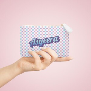 Custom Name Colorful Mini Clutch Bag: Faux Leather Makeup Purse