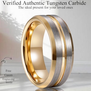 Geelgouden wolfraam trouwring: 18K geborsteld zilveren band
