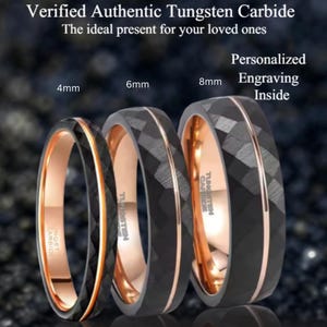 4mm 6mm 8mm Black Hammered Rose Gold Tungsten Ring, Stunning Men's Women's Wedding Band, Unique Gift for Love Anniversary