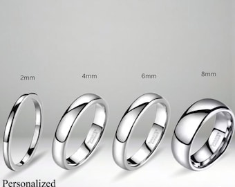 Tungsten Wedding Band: Silver Dome Ring, Men's Women's Promise Gift, Personalized Engraving