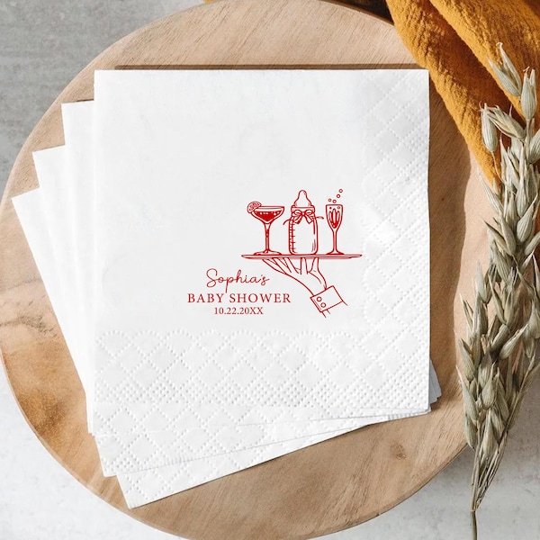 Personalized Baby Shower Napkins, Custom Bottle Service Cocktail Napkins, Mom To Be Guest Towels, Elegant Beverage Napkins Favor