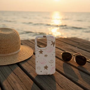 Estetyczne etui na iPhone’a w kratkę – czarno-białe kwiaty polne, retro brąz, świeży wzór muszli – urocze etui ochronne na iPhone’y