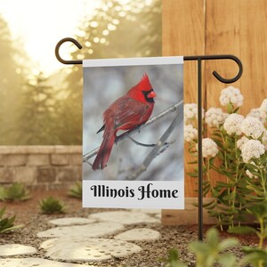 Bandera de jardín y casa, ave estatal de Illinois, cardenal norteño