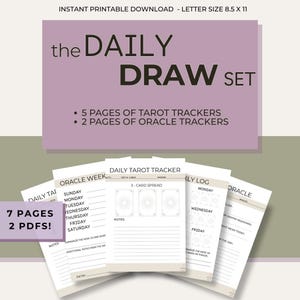 Das Tägliche Zeichnen Set | Tarot & Orakel Tracker Seiten | Minimalistisches druckbares Journal für tägliche Karten ziehen | 7 Seiten PDF Hexen Wahrsagung Combo